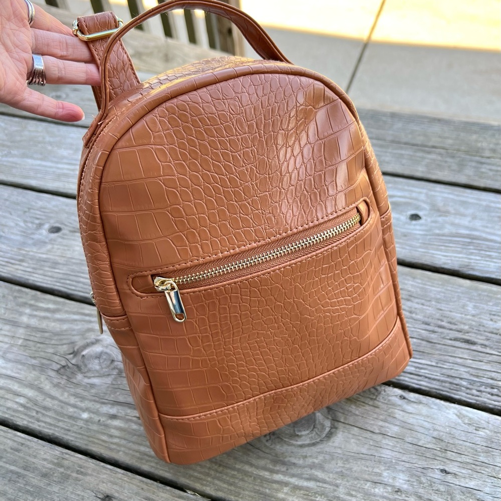 NWT Wild Fable Caramel Brown Crocodile Skin Backpack Purse